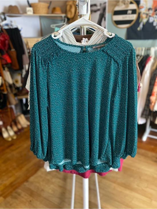 Adrianna Papell Tops - Adrianna Papell Teal Sparkle Long-Sleeve Blouse